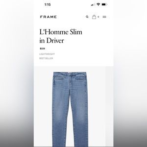 Frame Denim L’Homme Slim in Driver size 30